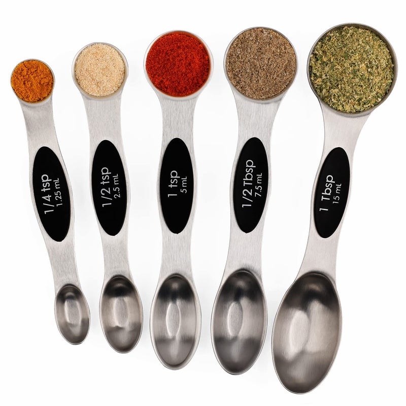 forkmannie Magnetic Measuring Spoons Set of 5 Stainless Steel Dual Sided Stackable Teaspoon for Measuring Dry and Liquid Ingredients - Image 1